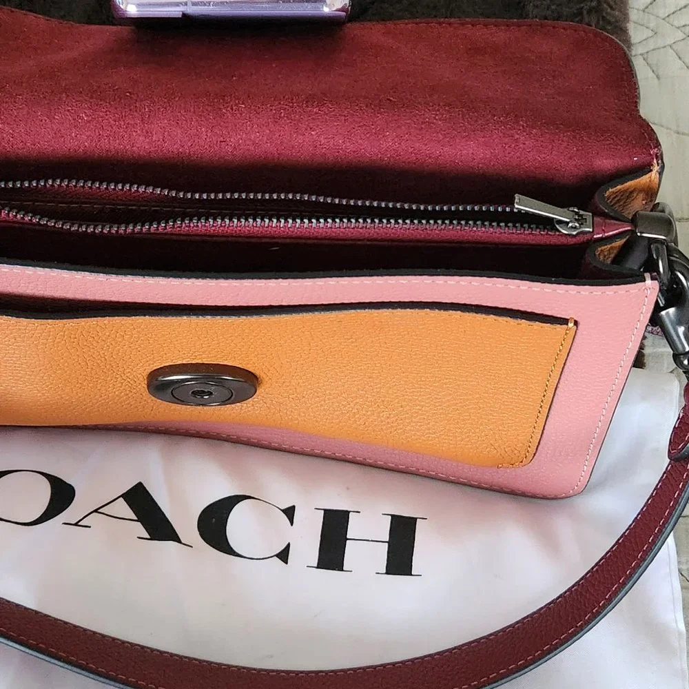 Coach Tabby Colorblock Leather Crossbody Bag in Burgundy, Pink & Orange - Picture 5 of 5